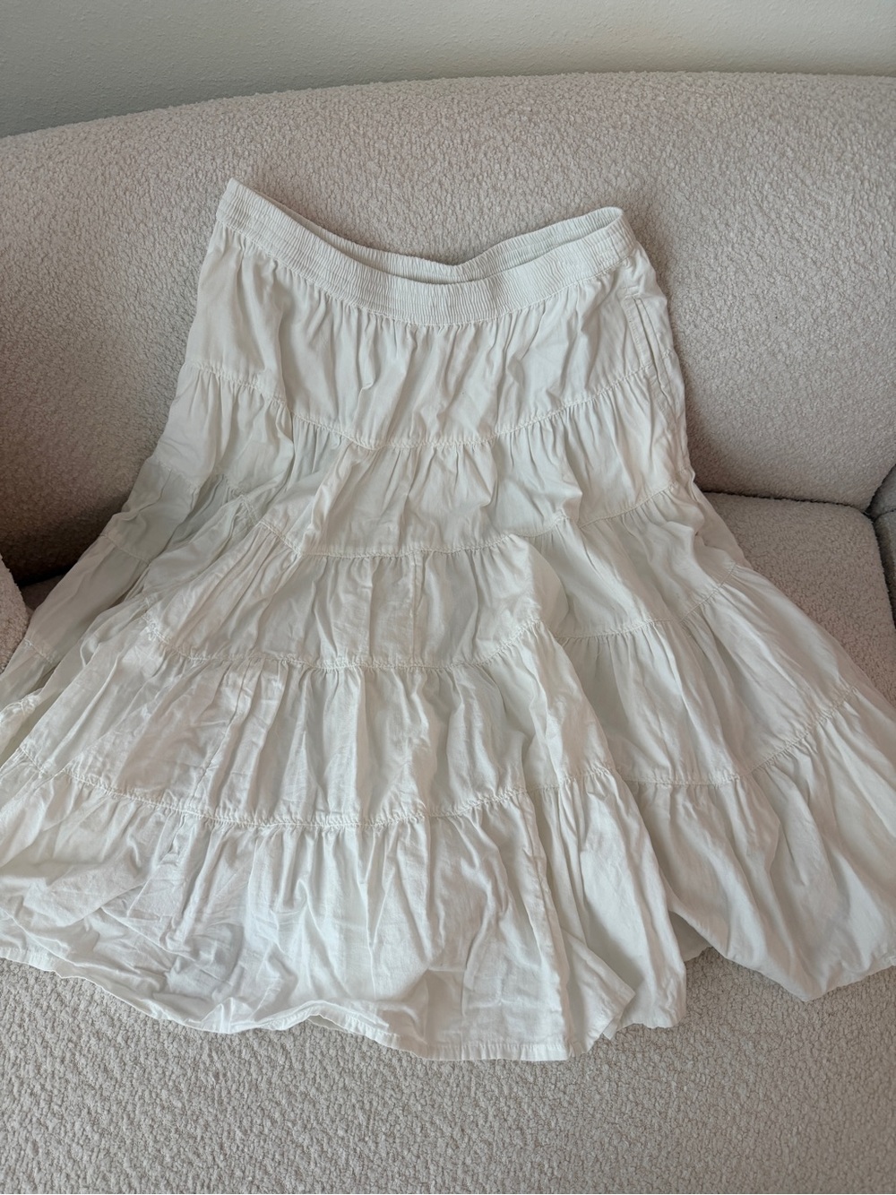 Free People White Cotton Blend Tiered Boho Midi Skirt S